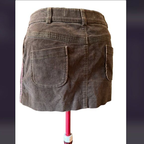 Seven 7 Straight short skirt in brown corduroy with floral embroidery - Size: 27 - Picture 2 of 7
